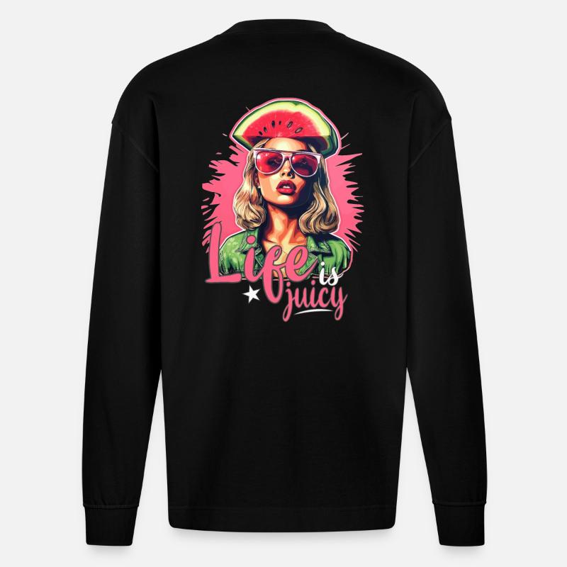 Pastèque Été - Manches longues bio épais oversize fabriqué en UE - SOLID BLACK