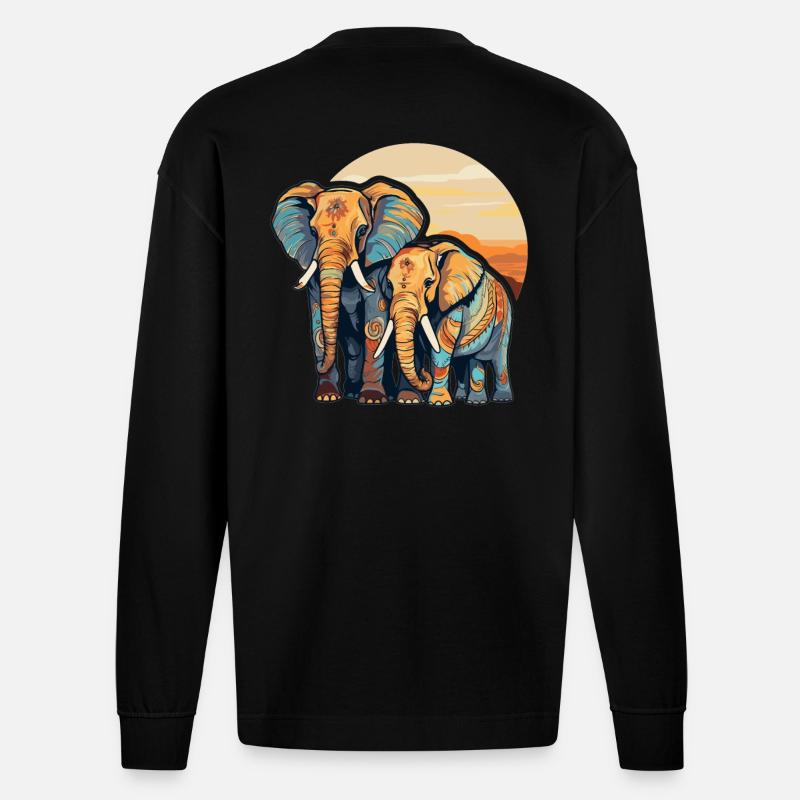 Elefanten Mama und Kind - Heavyweight Oversized Organic Langarmshirt Made in EU - SOLID BLACK