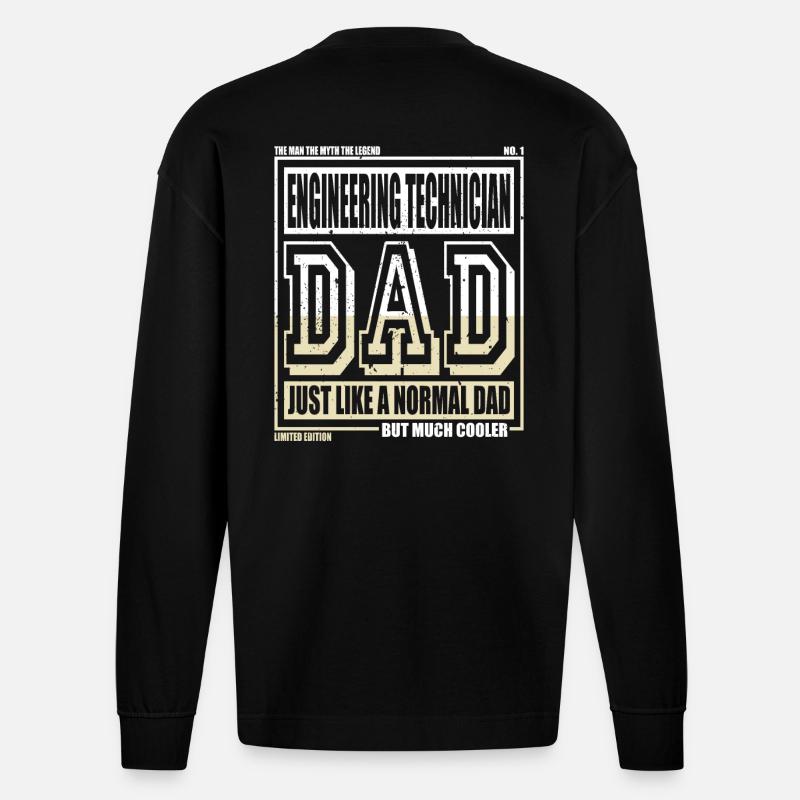 Engineering Technician Dad Gift - Heavyweight Oversized Organic Longsleeve Shirt Made in EU - SOLID BLACK