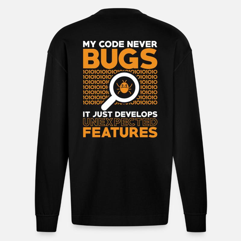 Code Codeur Programmeur Développeur Codeur - Manches longues bio épais oversize fabriqué en UE - SOLID BLACK