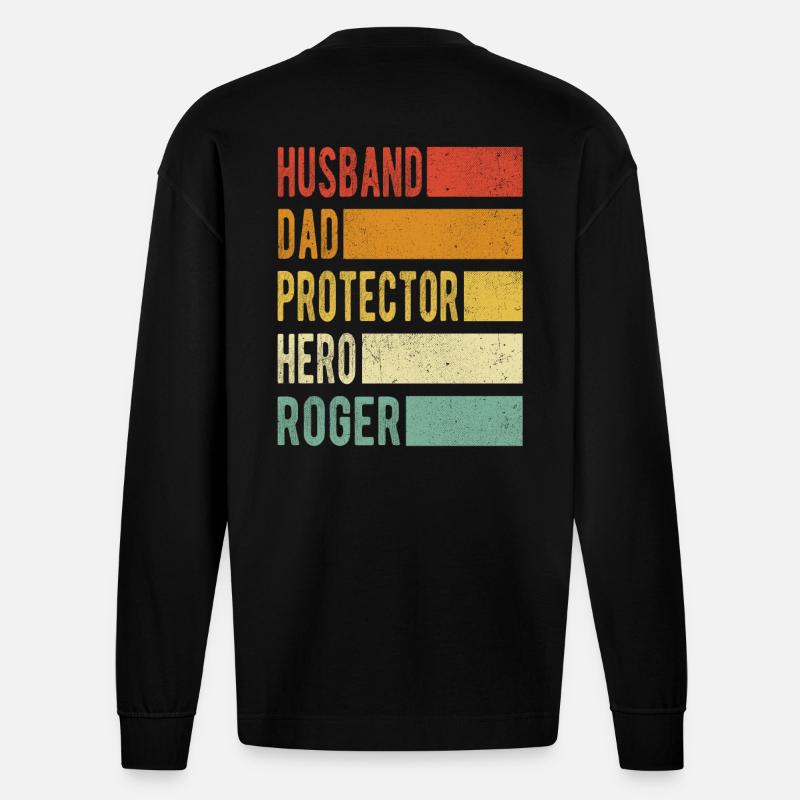 Roger Name Papa Geschenk - Heavyweight Oversized Organic Langarmshirt Made in EU - SOLID BLACK