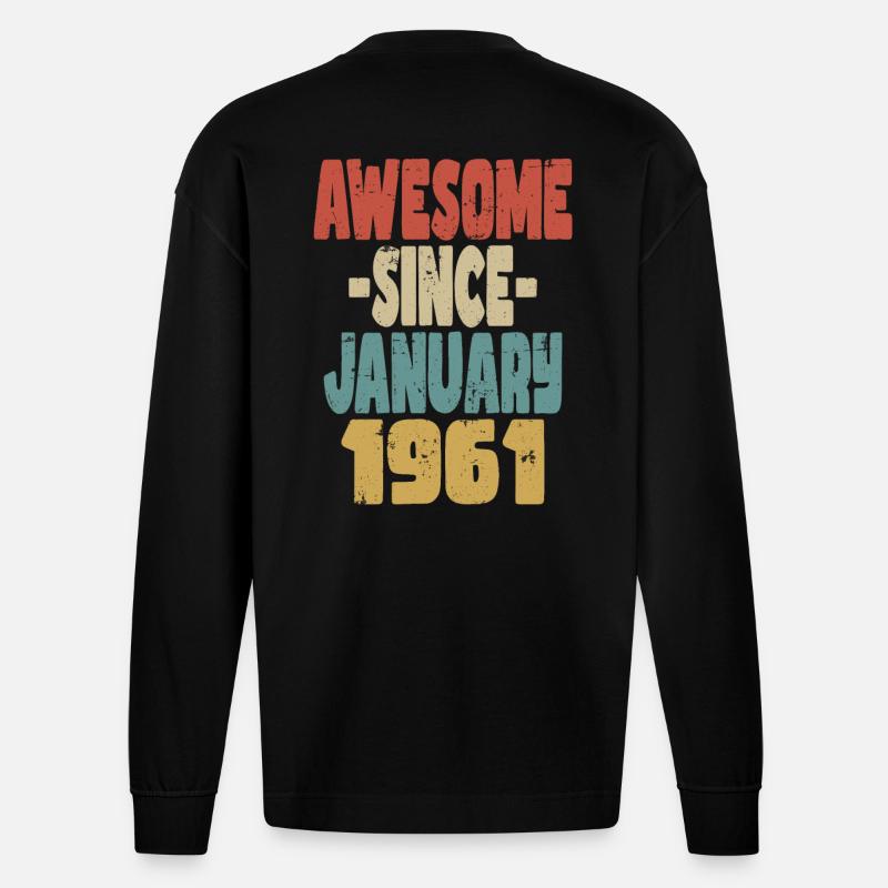 Fantastischer Januar 1961 - Heavyweight Oversized Organic Langarmshirt Made in EU - SOLID BLACK