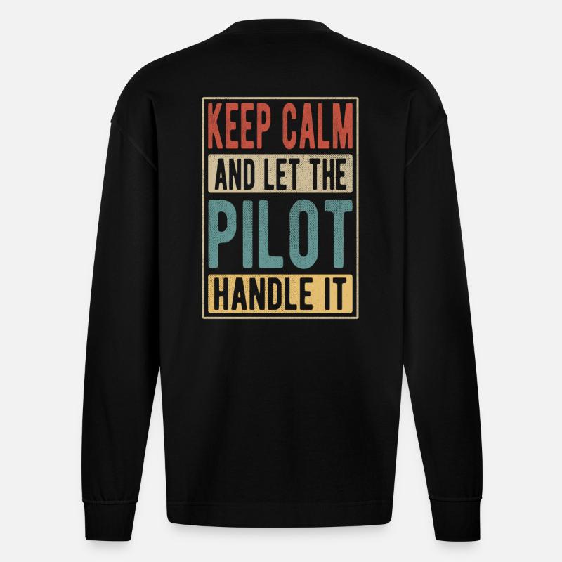 Pilot Retro Geschenk - Heavyweight Oversized Organic Langarmshirt Made in EU - SOLID BLACK