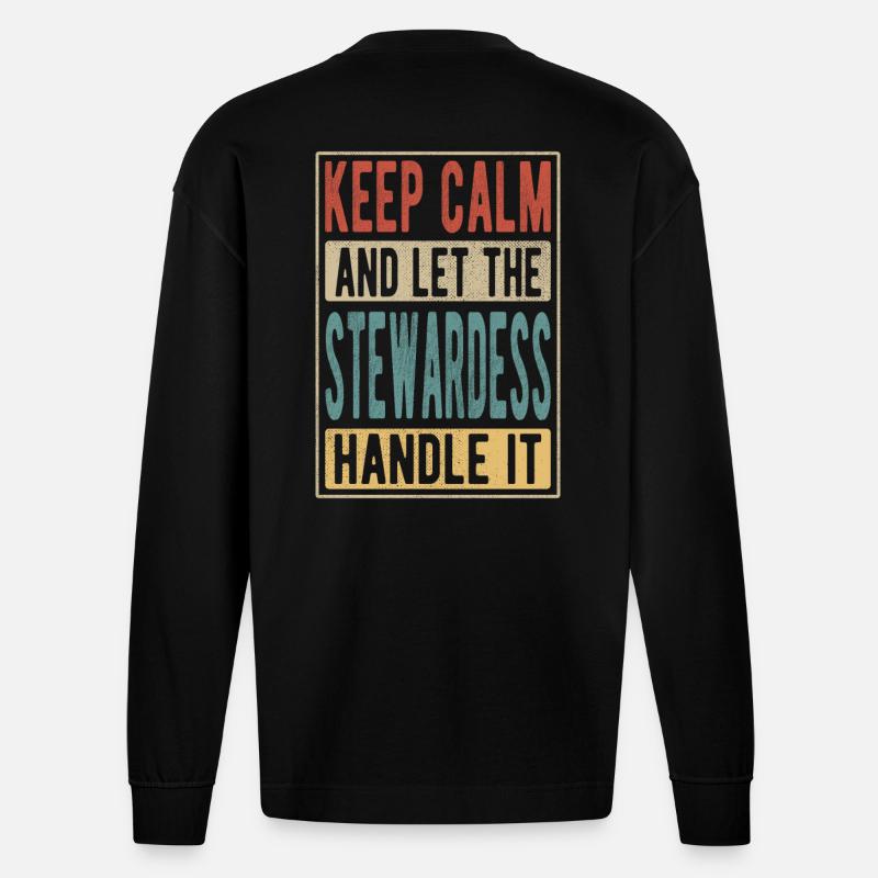 Stewardess Retro Geschenk - Heavyweight Oversized Organic Langarmshirt Made in EU - SOLID BLACK