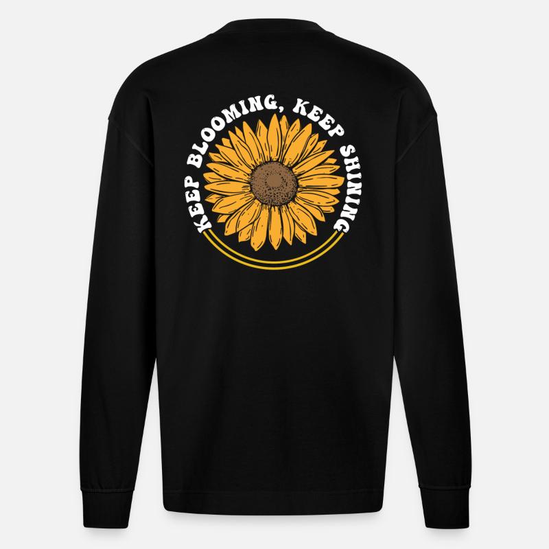 Keep Blooming Keep Shining Sonnenblume - Heavyweight Oversized Organic Langarmshirt Made in EU - SOLID BLACK