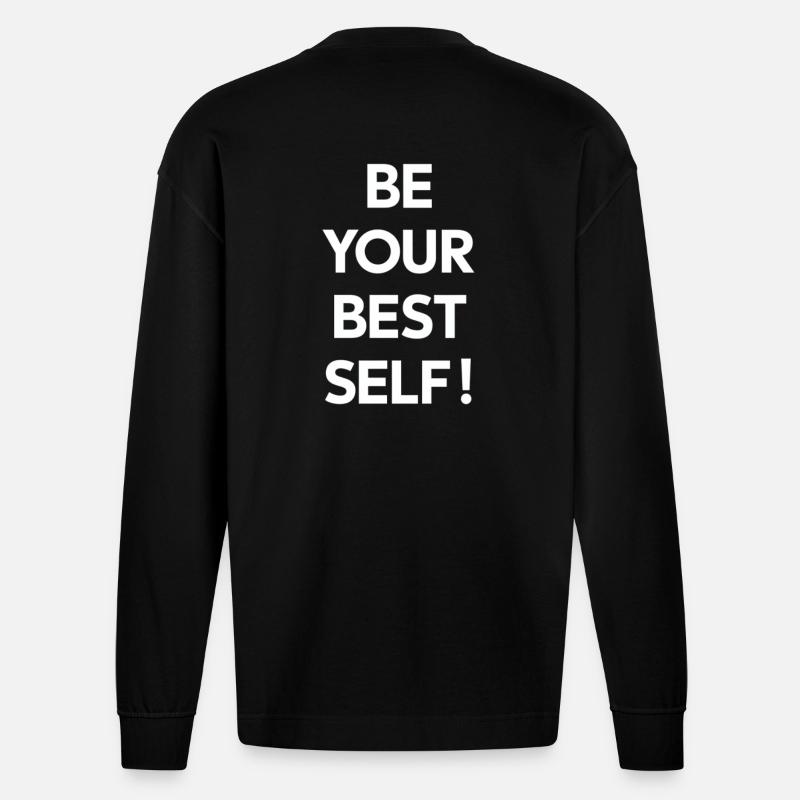 Soyez votre meilleure version - Manches longues bio épais oversize fabriqué en UE - SOLID BLACK
