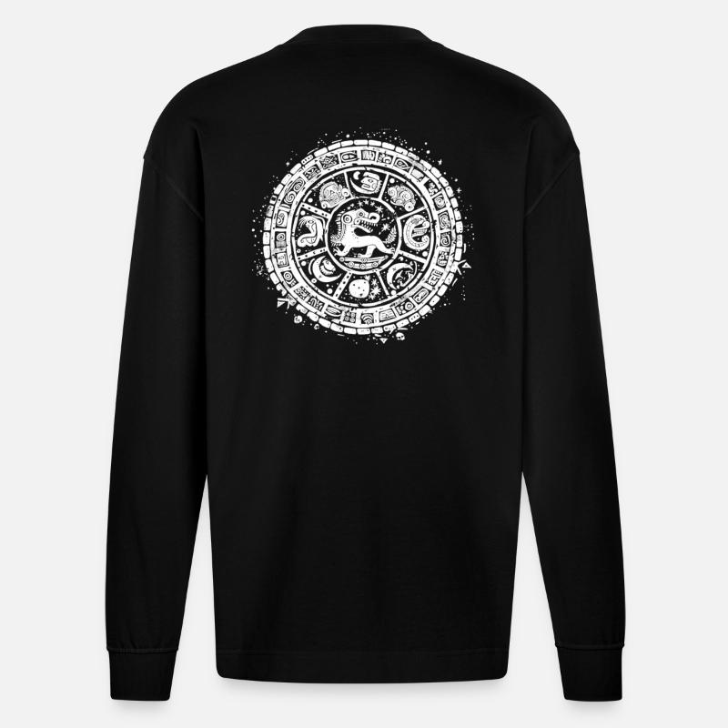 Dieu Maya Mythologie Maya Itzamna - Manches longues bio épais oversize fabriqué en UE - SOLID BLACK