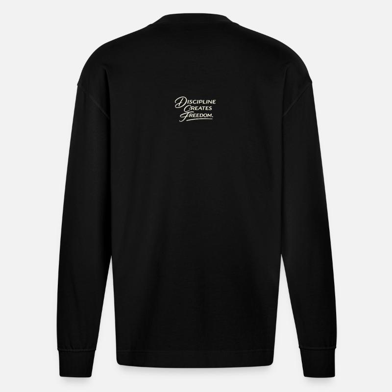 Discipline Creates Freedom Script - Heavyweight Oversized Organic Longsleeve Shirt Made in EU - SOLID BLACK