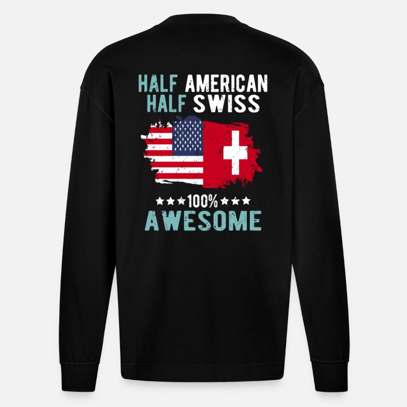 Halb Amerikaner Halb Schweizer - Heavyweight Oversized Organic Langarmshirt Made in EU - SOLID BLACK