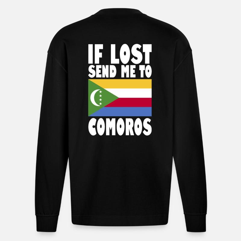 Le drapeau des Comores - Manches longues bio épais oversize fabriqué en UE - SOLID BLACK