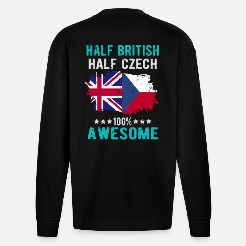 Halb Brite Halb Tscheche - Heavyweight Oversized Organic Langarmshirt Made in EU - SOLID BLACK