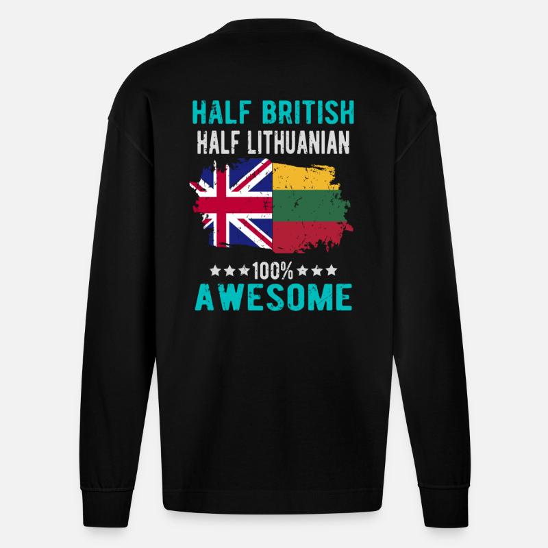 Halb Brite Halb Litauer - Heavyweight Oversized Organic Langarmshirt Made in EU - SOLID BLACK