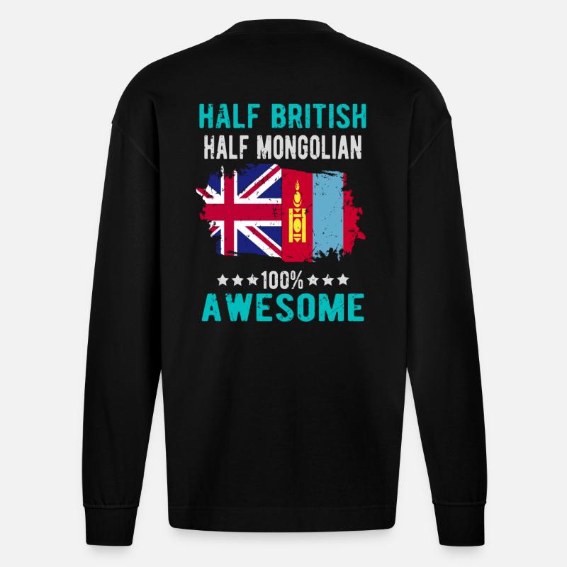 Half British Half Mongol - Heavyweight Oversized Organic Longsleeve Shirt Made in EU - SOLID BLACK