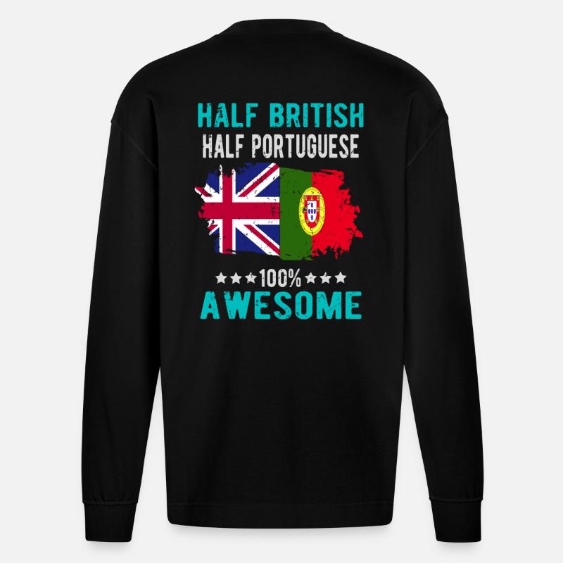 Halb Brite Halb Portugiese - Heavyweight Oversized Organic Langarmshirt Made in EU - SOLID BLACK