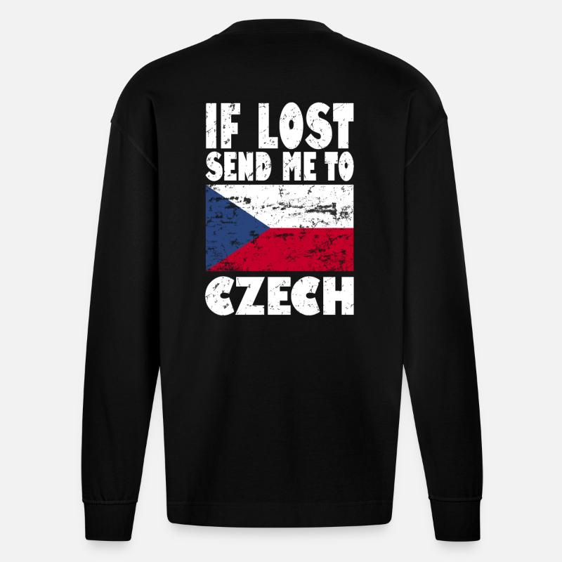 Drapeau de la République tchèque - Manches longues bio épais oversize fabriqué en UE - SOLID BLACK