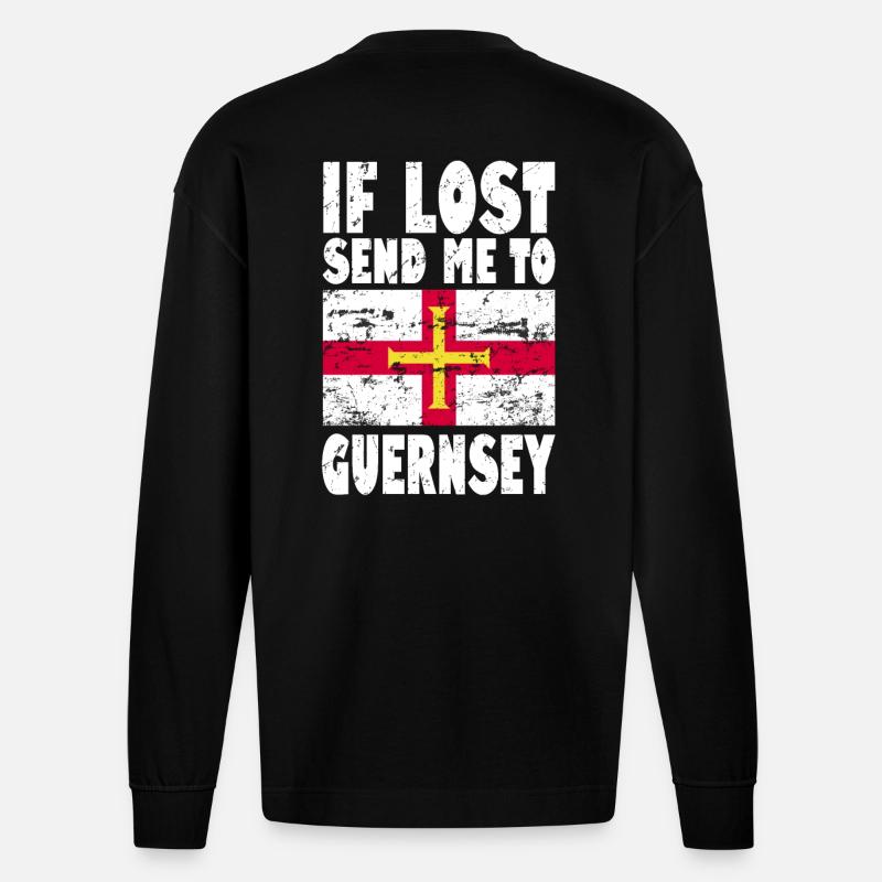 Dicton du drapeau de Guernesey - Manches longues bio épais oversize fabriqué en UE - SOLID BLACK