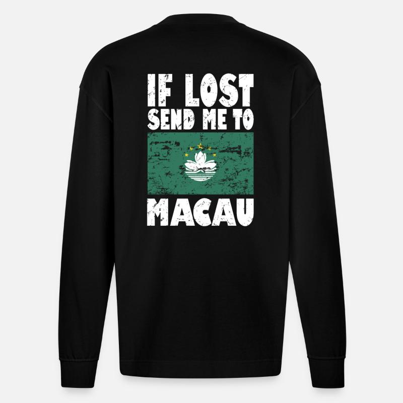Drapeau de Macao - Manches longues bio épais oversize fabriqué en UE - SOLID BLACK