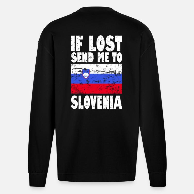 Drapeau de la Slovénie - Manches longues bio épais oversize fabriqué en UE - SOLID BLACK