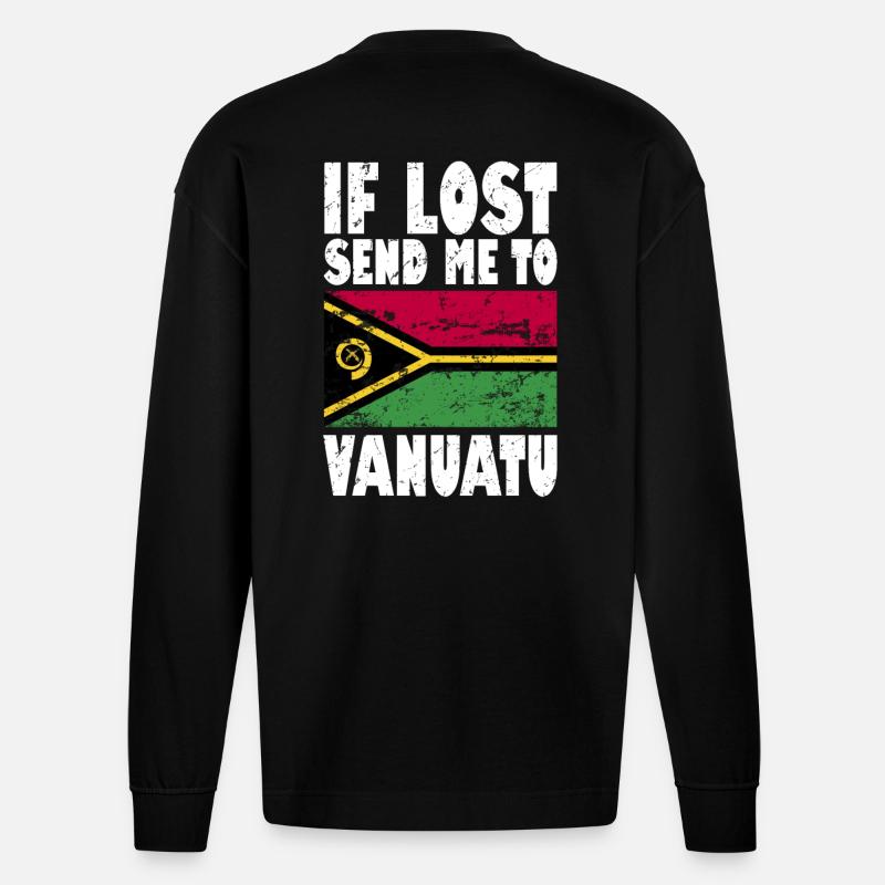 Vanuatu Flagge Spruch - Heavyweight Oversized Organic Langarmshirt Made in EU - SOLID BLACK