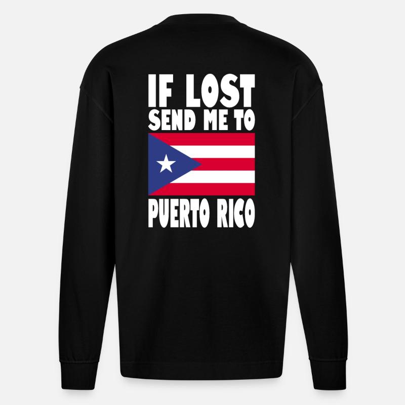 PUERTO RICO Drapeau Disant - Manches longues bio épais oversize fabriqué en UE - SOLID BLACK