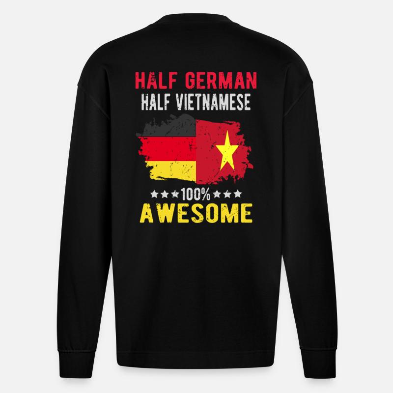 Halb Deutsch Halb Vietnamese - Heavyweight Oversized Organic Langarmshirt Made in EU - SOLID BLACK