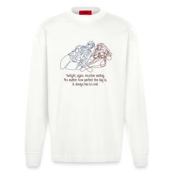 Vampir Line-Art Design mit Quote - Heavyweight Oversized Organic Langarmshirt Made in EU - OFF WHITE - Vorne