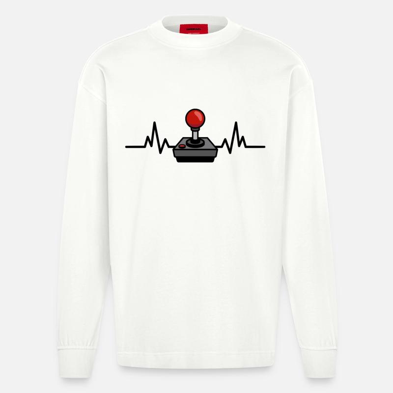 Gaming Herzschlag Controller Game - Heavyweight Oversized Organic Langarmshirt Made in EU - OFF WHITE