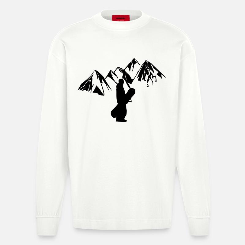 Snowboarder mit Bergen - Heavyweight Oversized Organic Langarmshirt Made in EU - OFF WHITE