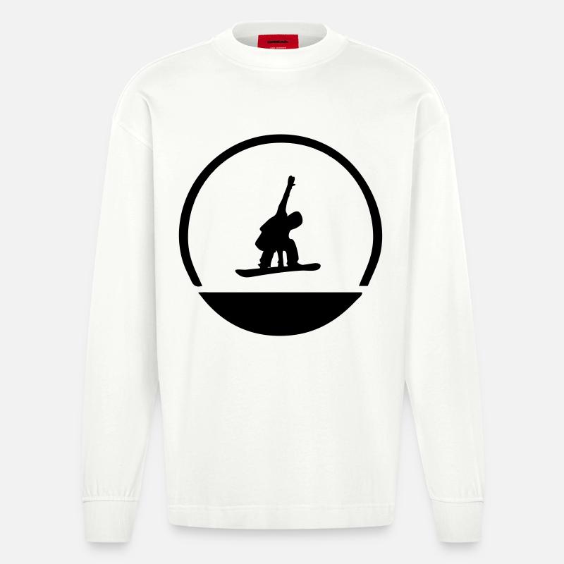 Snowboarder Emblem - Heavyweight Oversized Organic Langarmshirt Made in EU - OFF WHITE