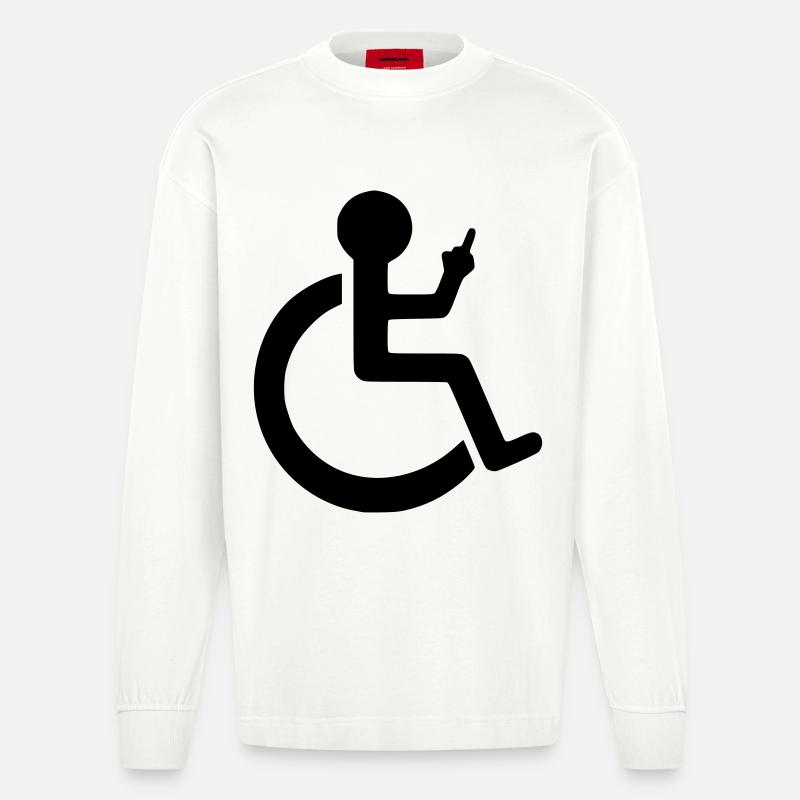 Rollstuhlfahrer mit Mittelfinger # - Heavyweight Oversized Organic Langarmshirt Made in EU - OFF WHITE