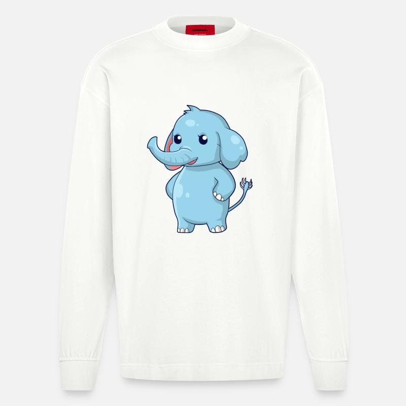 Stehender Elefant - Heavyweight Oversized Organic Langarmshirt Made in EU - OFF WHITE