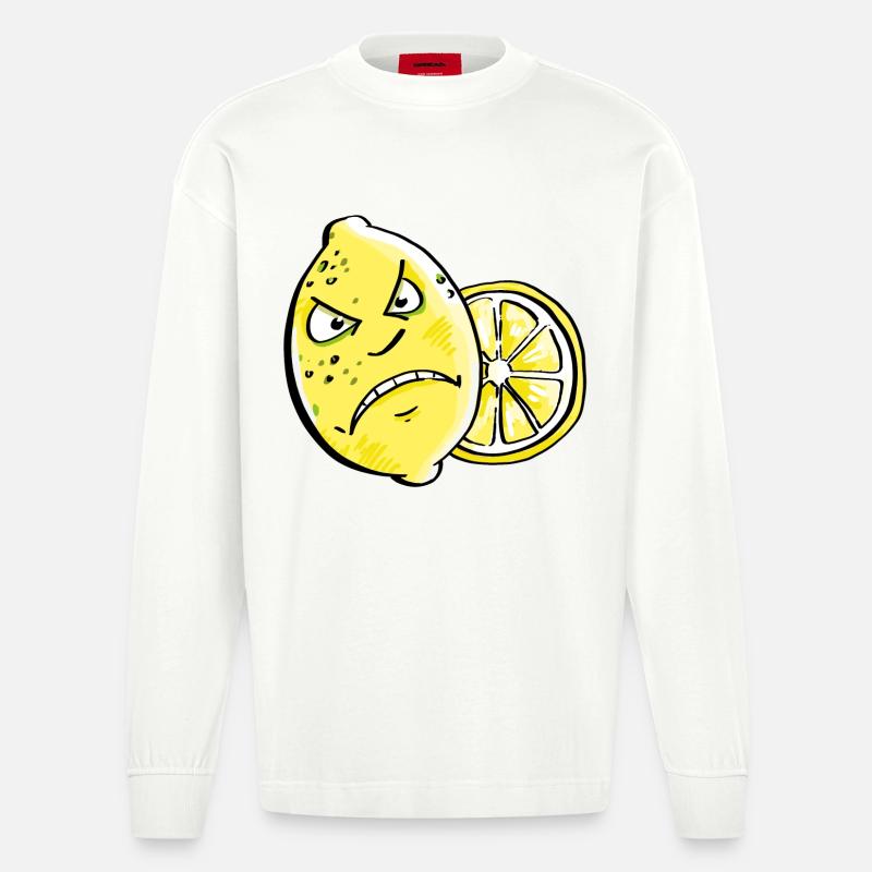 Bin Sauer - Zitrone - Zitrusfrucht - Heavyweight Oversized Organic Langarmshirt Made in EU - OFF WHITE