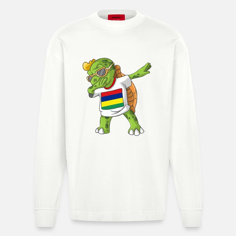 Mauritius Dabbing Schildkröte - Heavyweight Oversized Organic Langarmshirt Made in EU - OFF WHITE