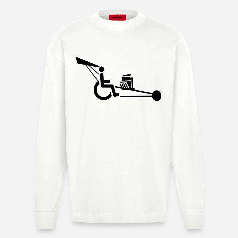 Bild eines Rollstuhls mit V8-Motor # - Heavyweight Oversized Organic Langarmshirt Made in EU - OFF WHITE