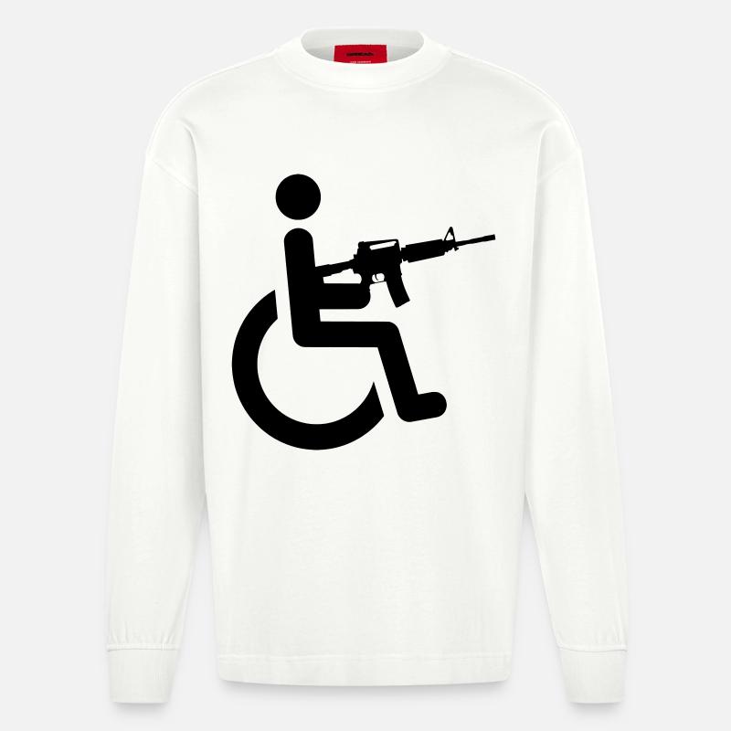 Rollstuhlfahrer mit Waffe # - Heavyweight Oversized Organic Langarmshirt Made in EU - OFF WHITE