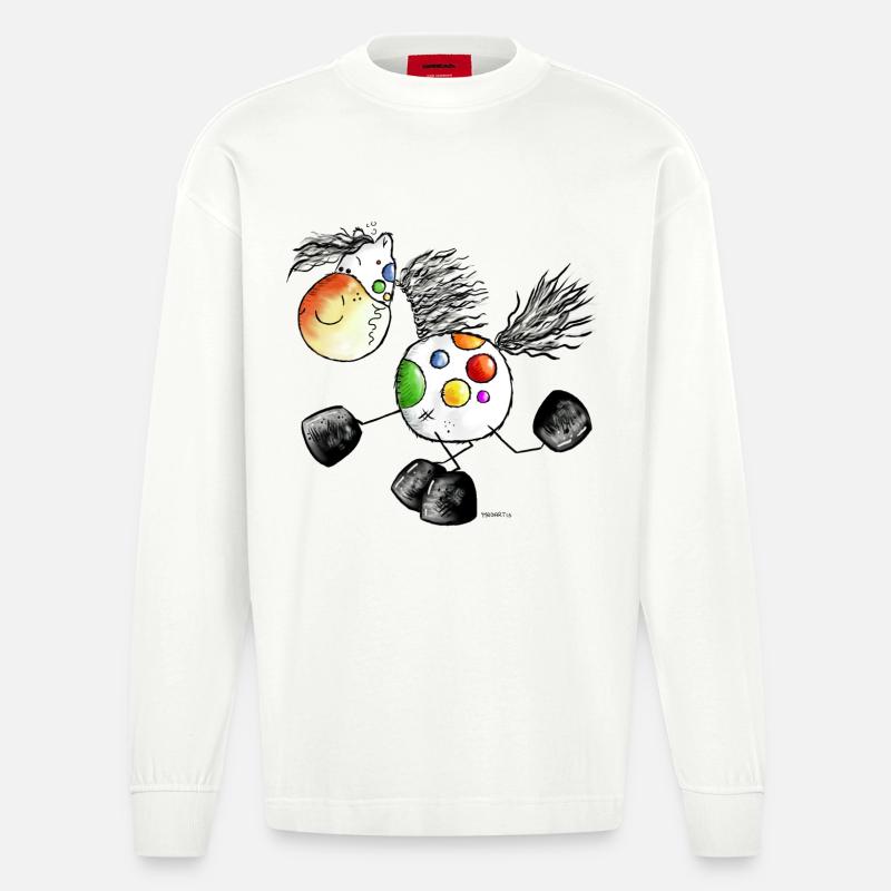 Kunterbuntes Pferd - Pony - Pferde - Heavyweight Oversized Organic Langarmshirt Made in EU - OFF WHITE