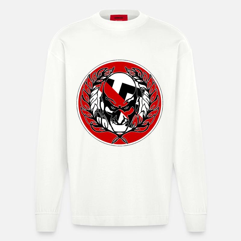 Kriegerischer Samurai Emblem - Heavyweight Oversized Organic Langarmshirt Made in EU - OFF WHITE
