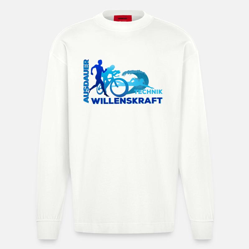 Triathlon - Ausdauer - Technik - Willenskraft - Heavyweight Oversized Organic Langarmshirt Made in EU - OFF WHITE
