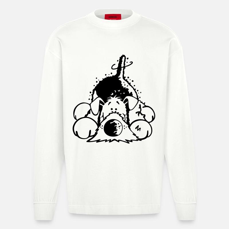 Verträumter Airedale Terrier - Heavyweight Oversized Organic Langarmshirt Made in EU - OFF WHITE