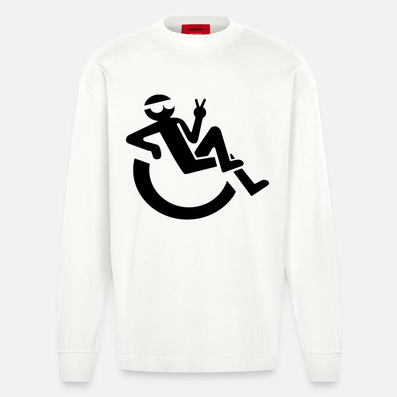 Bild eines entspannten Rollstuhlfahrers # - Heavyweight Oversized Organic Langarmshirt Made in EU - OFF WHITE