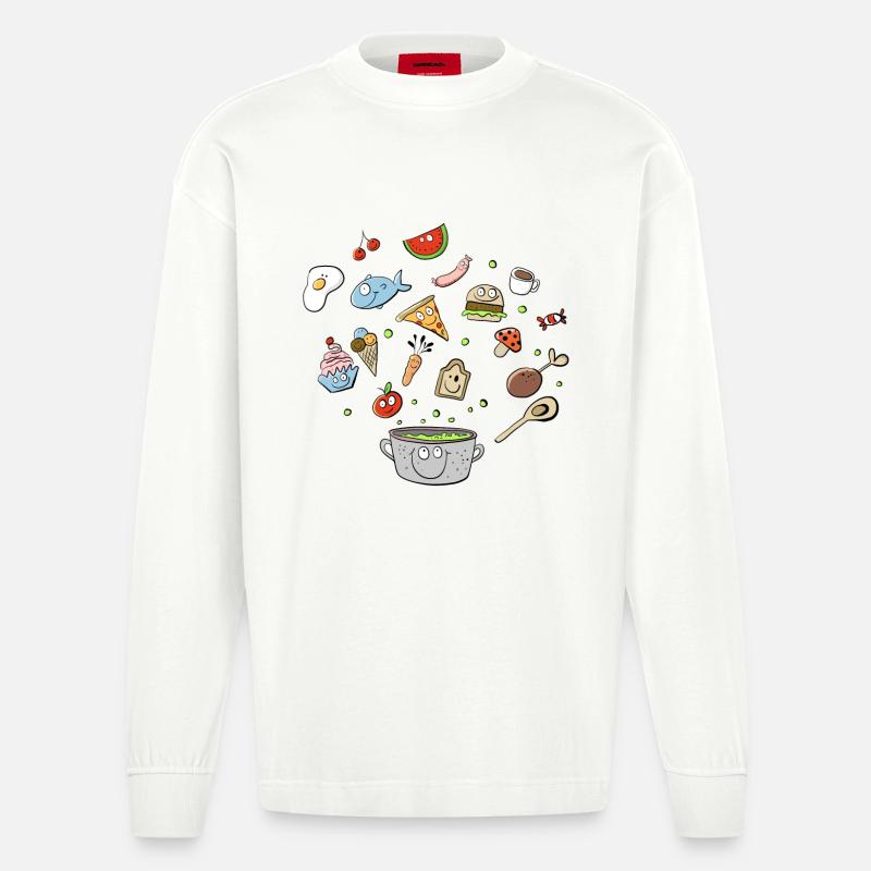 Essen Doodle I Mahzeit I Lebensmittel - Heavyweight Oversized Organic Langarmshirt Made in EU - OFF WHITE