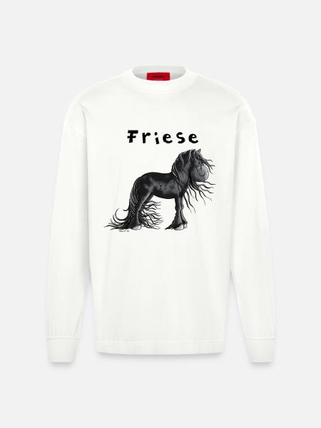 Niedliches Friesenpferd - Heavyweight Oversized Organic Langarmshirt Made in EU - OFF WHITE