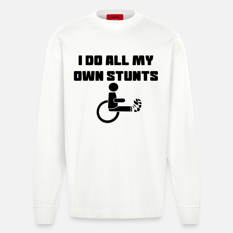Rollstuhlfahrer mit Bein in Gips # - Heavyweight Oversized Organic Langarmshirt Made in EU - OFF WHITE