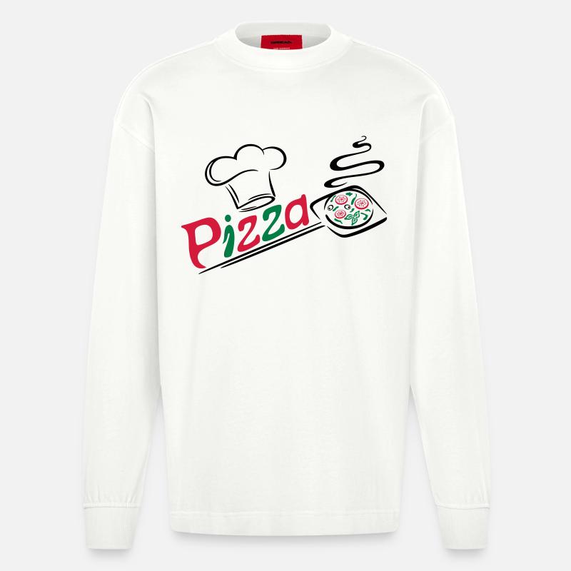 Pizza Bäcker mit Kochmütze, chef hat - Heavyweight Oversized Organic Langarmshirt Made in EU - OFF WHITE