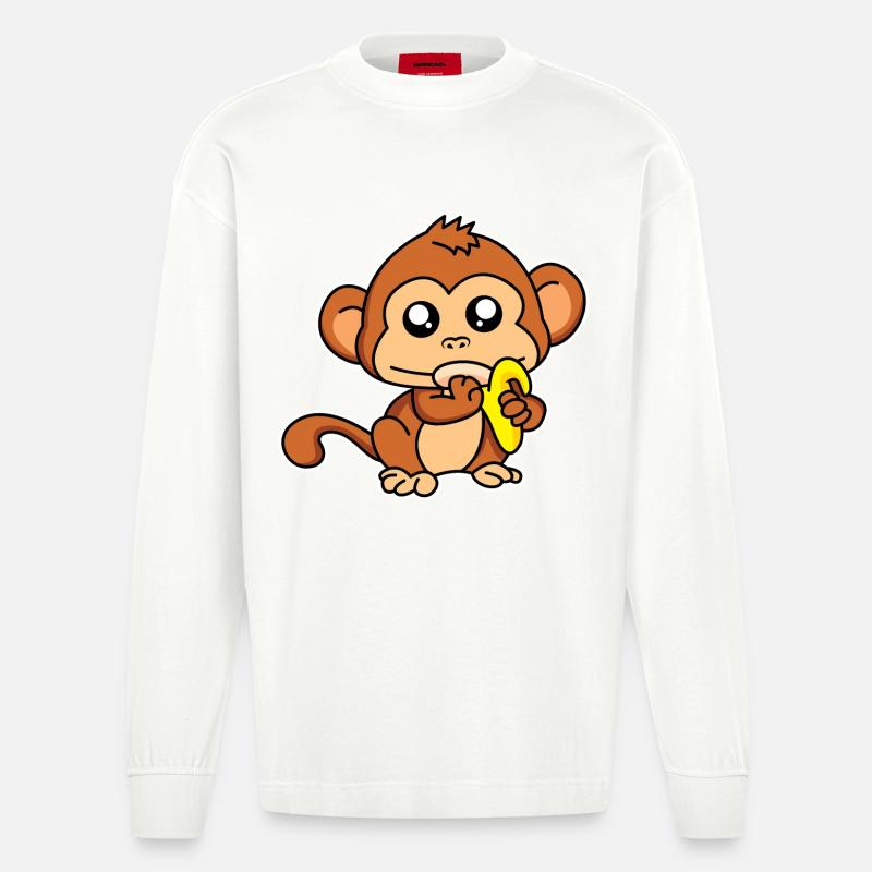 Äffchen-Mahlzeit - Heavyweight Oversized Organic Langarmshirt Made in EU - OFF WHITE