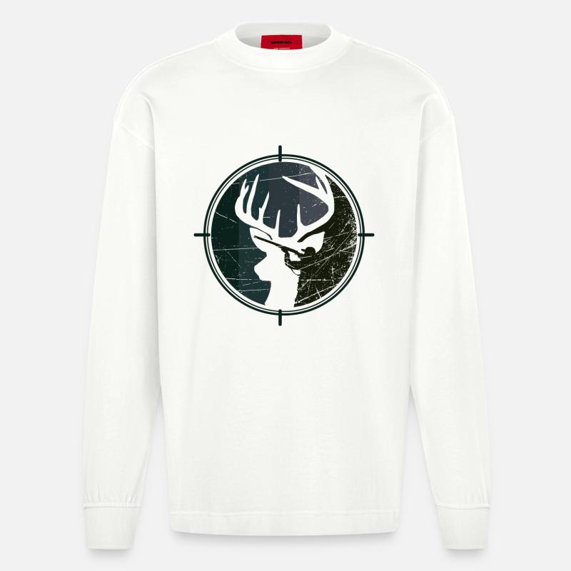 Jäger - Jagd - Hirsch - Heavyweight Oversized Organic Langarmshirt Made in EU - OFF WHITE