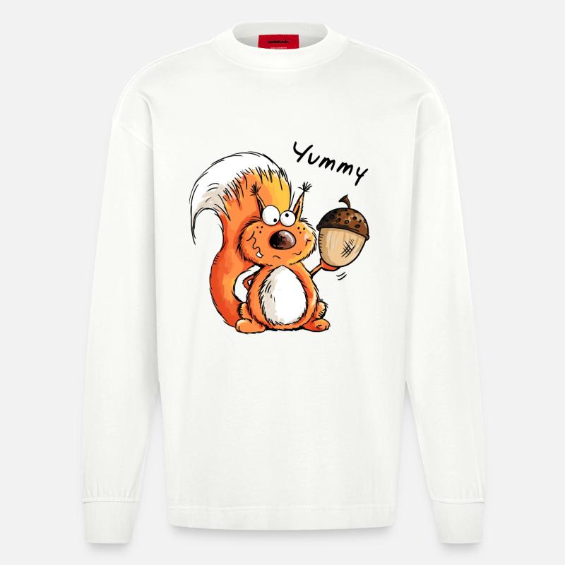 Yummy Eichhörnchen - Tier - Tiere - Comic - Heavyweight Oversized Organic Langarmshirt Made in EU - OFF WHITE
