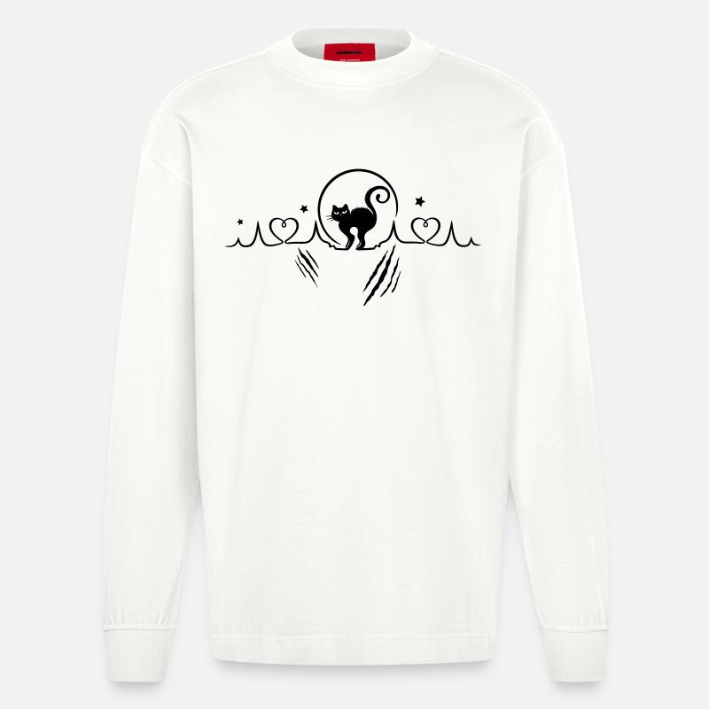 Katze Herzschlag Herzfrequenz Kratzer - Heavyweight Oversized Organic Langarmshirt Made in EU - OFF WHITE