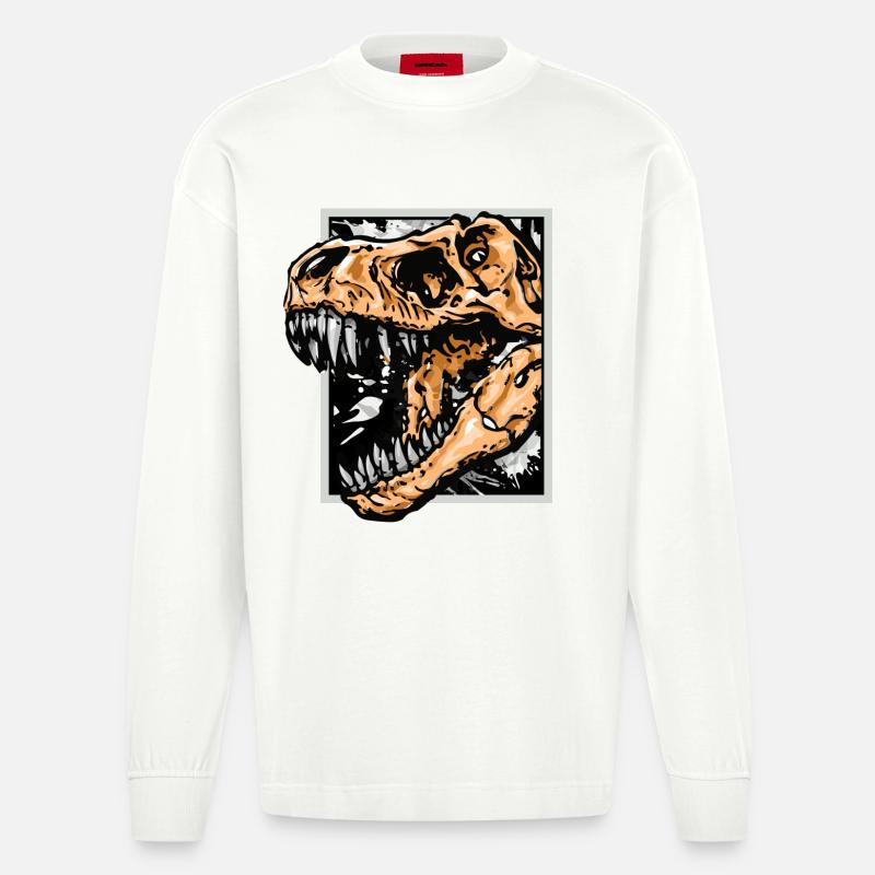 Dinosaurier / T-Rex / Trex / Geschenkidee - Heavyweight Oversized Organic Langarmshirt Made in EU - OFF WHITE