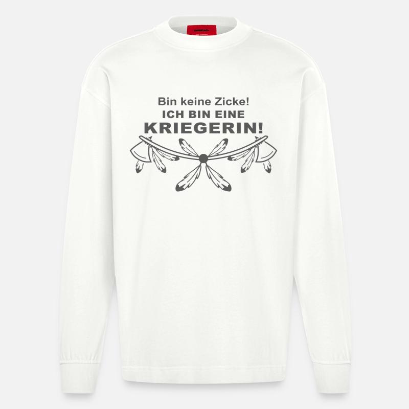 Ich bin eine Kriegerin - Heavyweight Oversized Organic Langarmshirt Made in EU - OFF WHITE